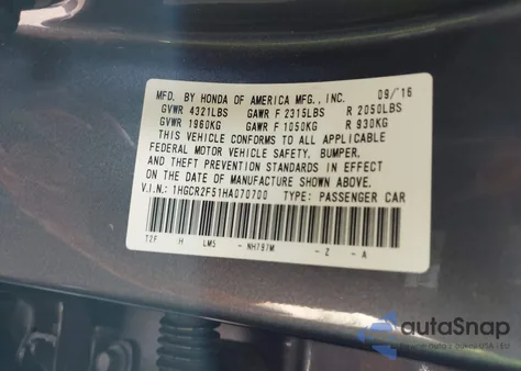 2017 Honda Accord Sport from USA, damaged, VIN 1HGCR2F51HA070700